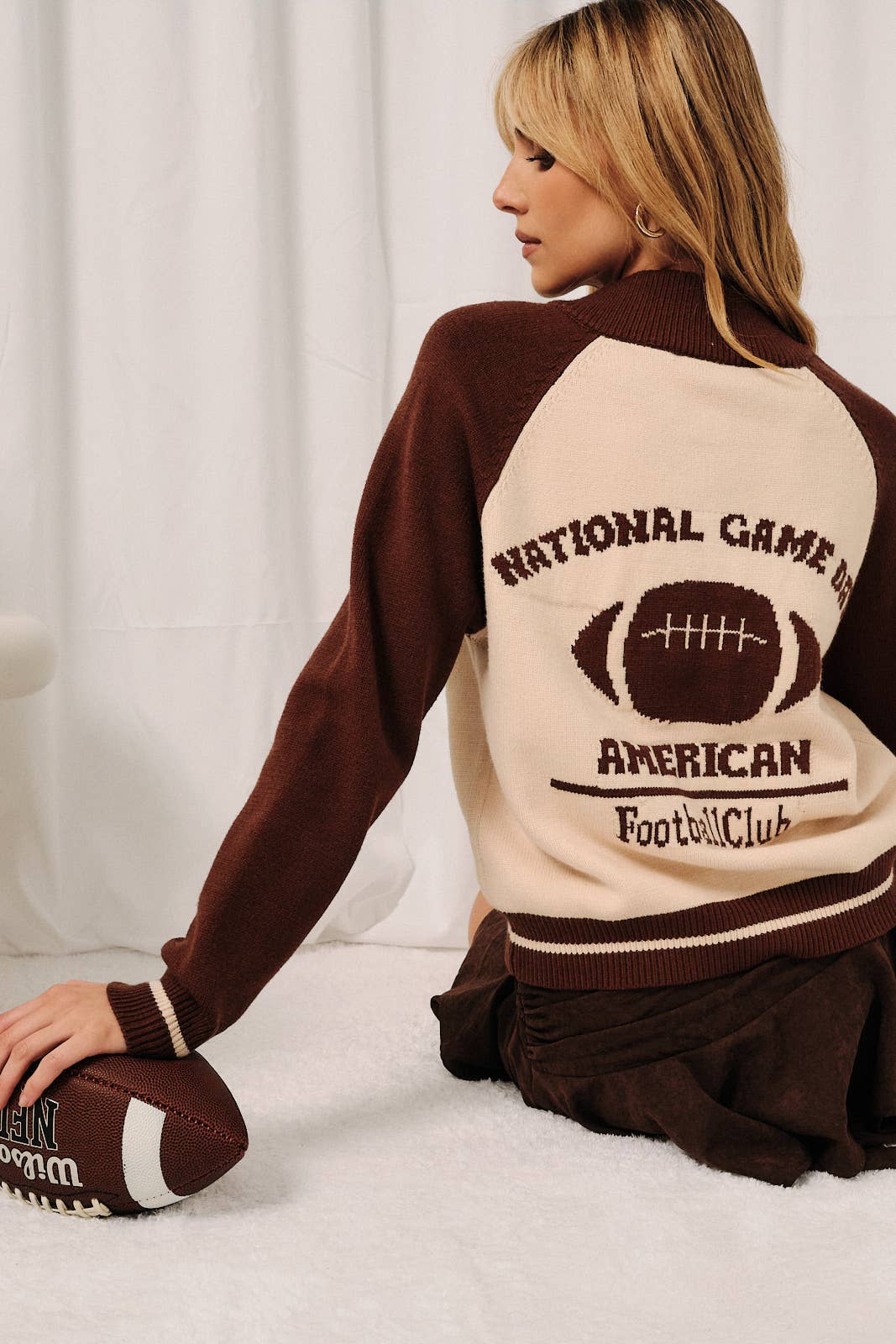 "NATIONAL GAME DAY" GRAPHIC BUTTON DOWN SWEATER CARDIGAN