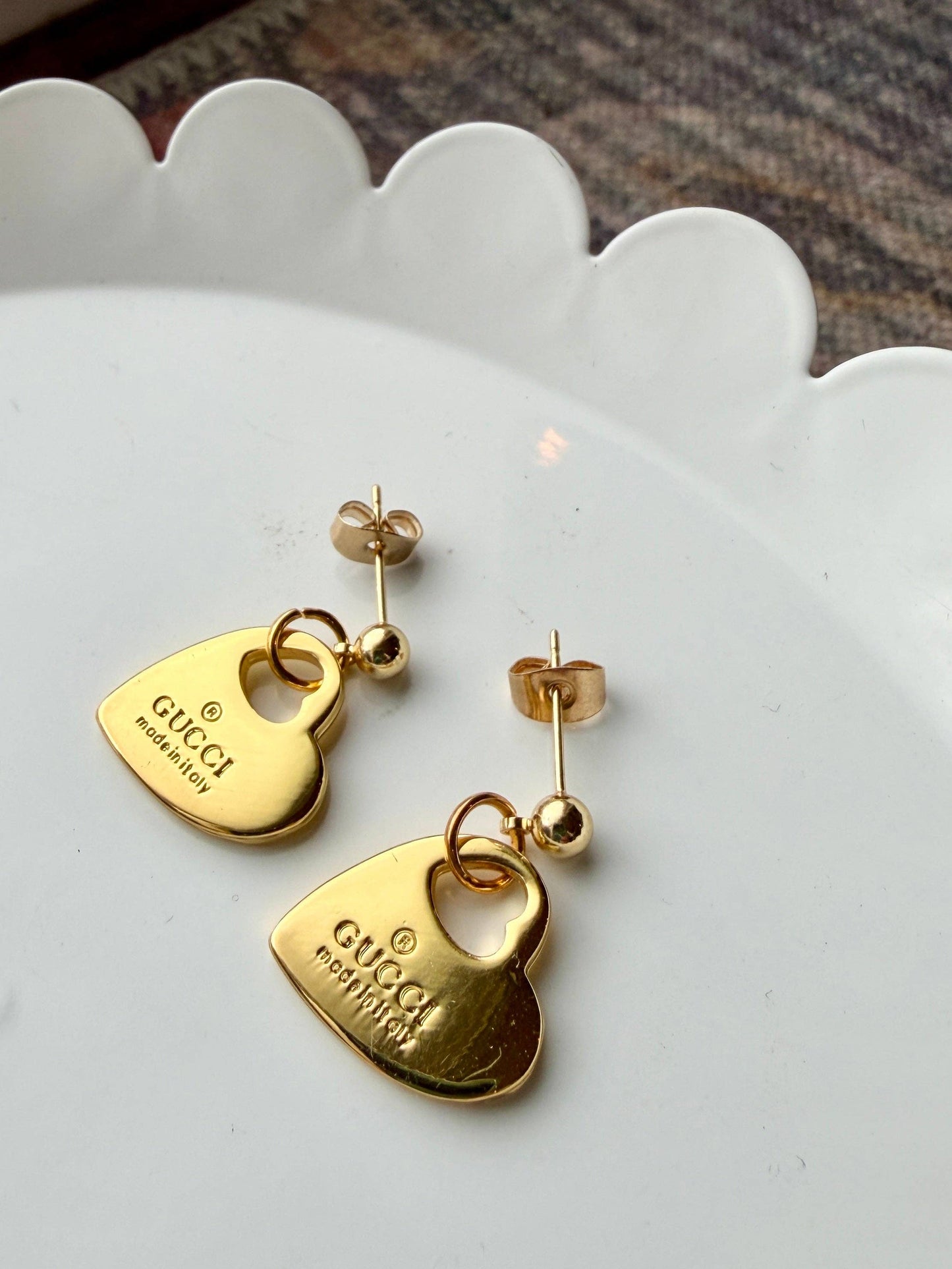 Upcycled Gucci Gold Heart Pendant Earrings