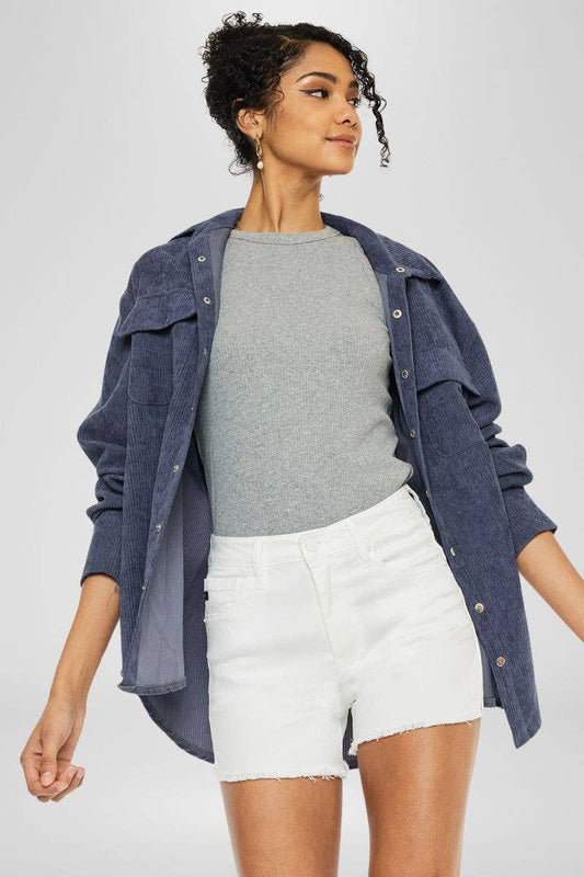 HIGH RISE WHITE DENIM SHORTS-KC70057WT