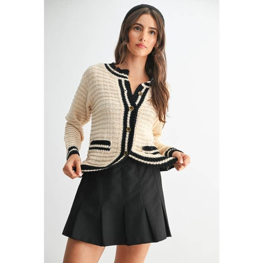Classic Knit Cardigan Wtin Contrast Trim