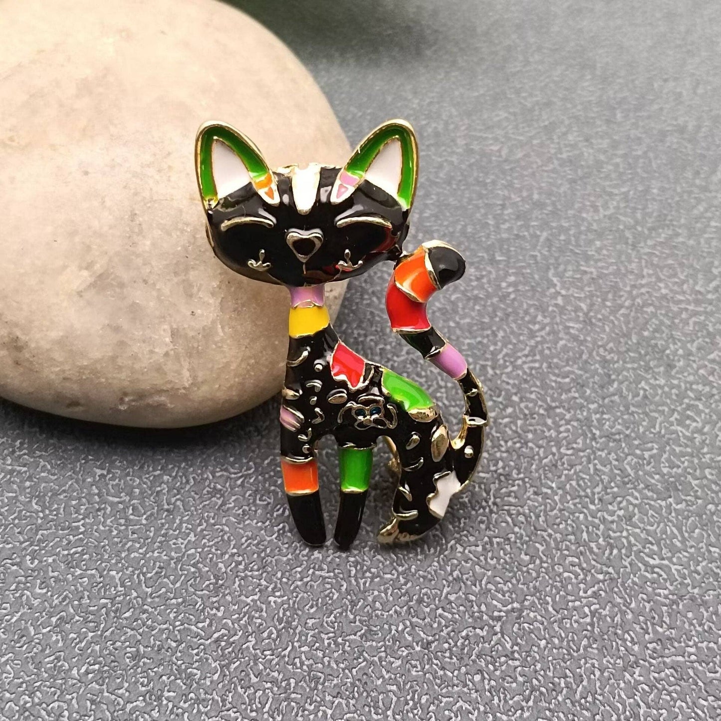 Colored Enamel Cat Brooch