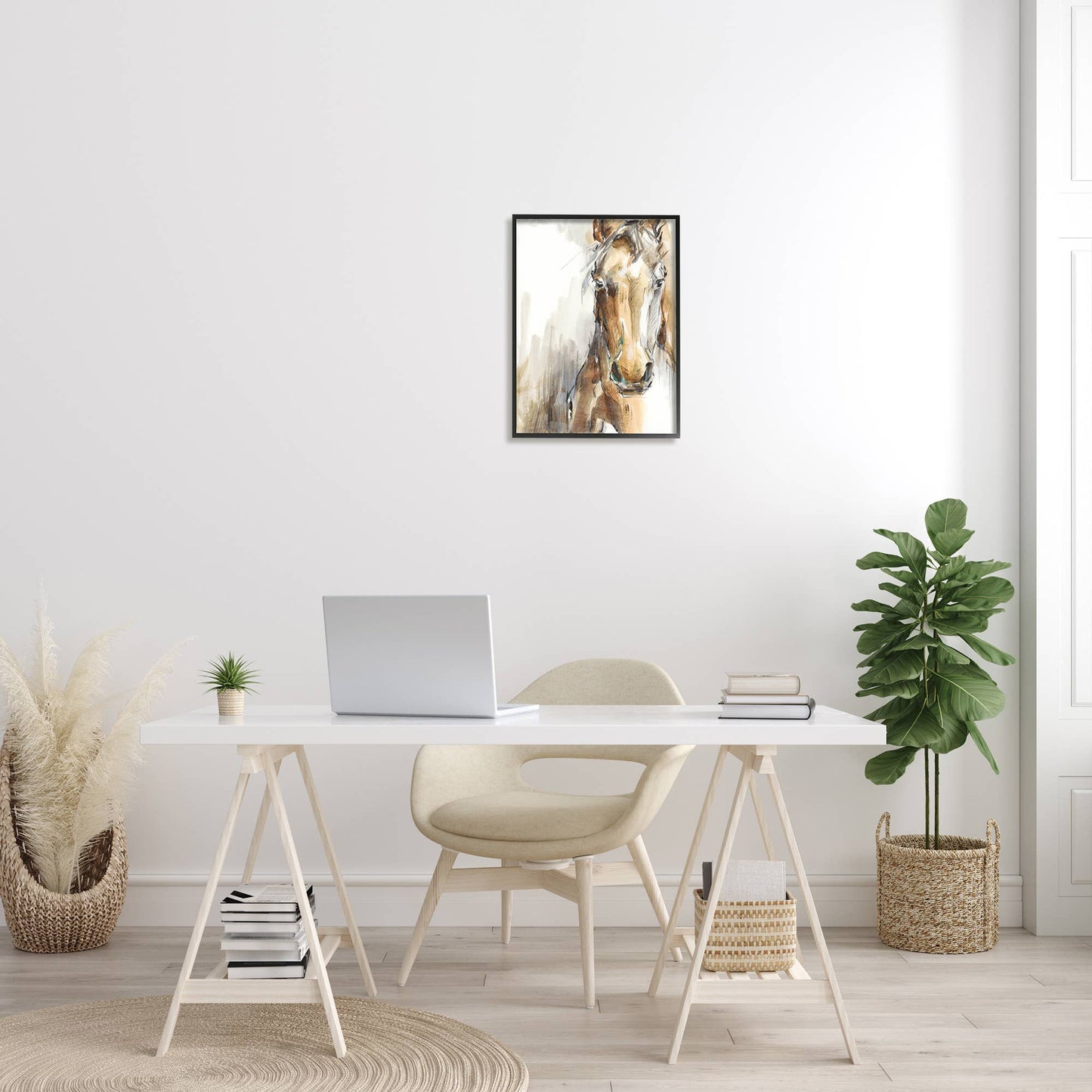 Horse Portrait Orange Brown Animal Watercolor Framed