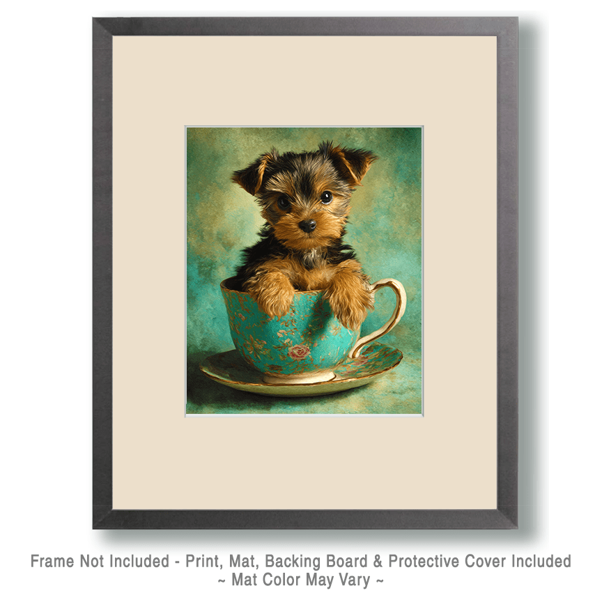 Lil Yorkshire Terrier Puppy - Pup in a Cup - Art Print - 8"x10" Artwork