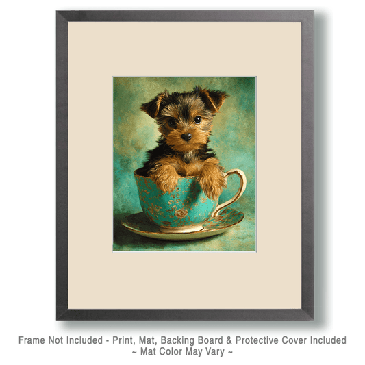 Lil Yorkshire Terrier Puppy - Pup in a Cup - Art Print - 8"x10" Artwork