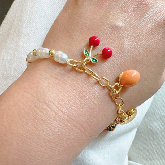 Juicy Fresh Fruit Charm Bracelet with Pearl and Locket