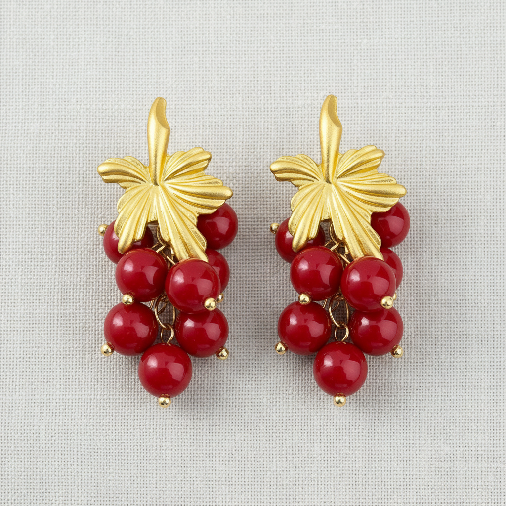 Burgundy Beaded Grape Cluster Drop Earrings