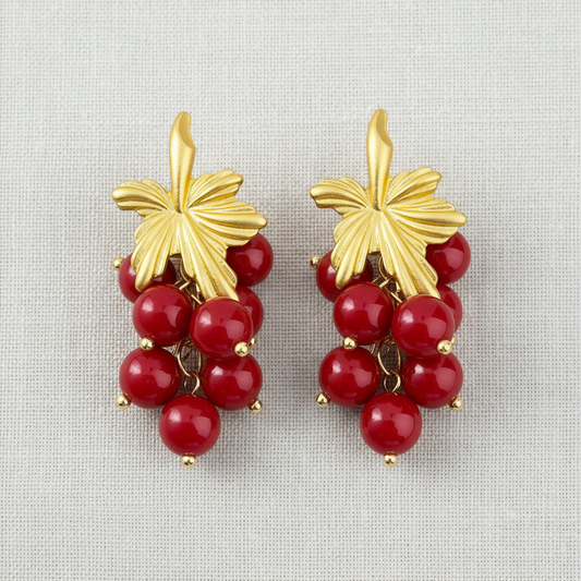 Burgundy Beaded Grape Cluster Drop Earrings