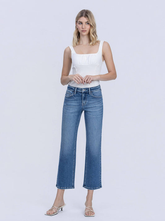 Mid Rise, Ankle Length Comfort Stretch Jeans - Medium Dark Wash