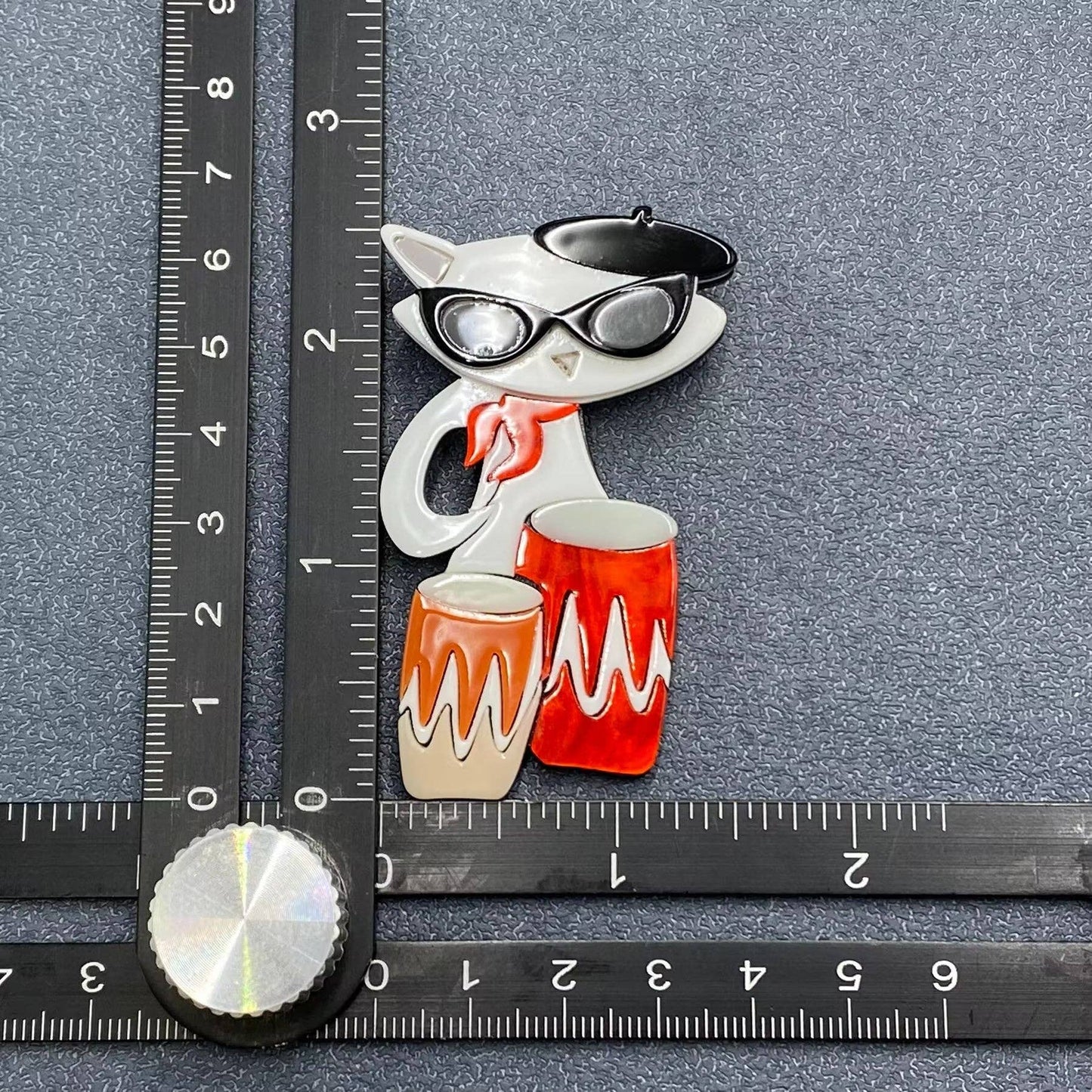 Drummer Cat Acrylic Brooch