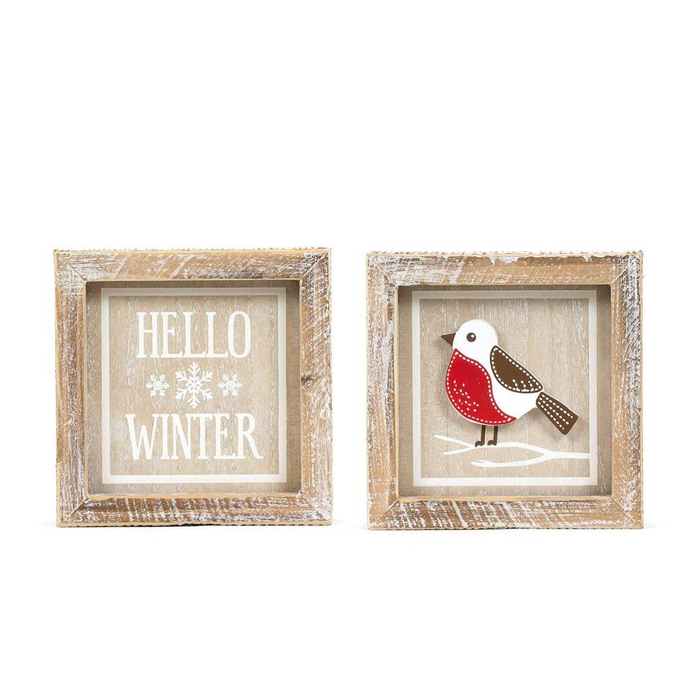 5x5 wood frame sign (BIRD/HELLO) SPRING DECOR
