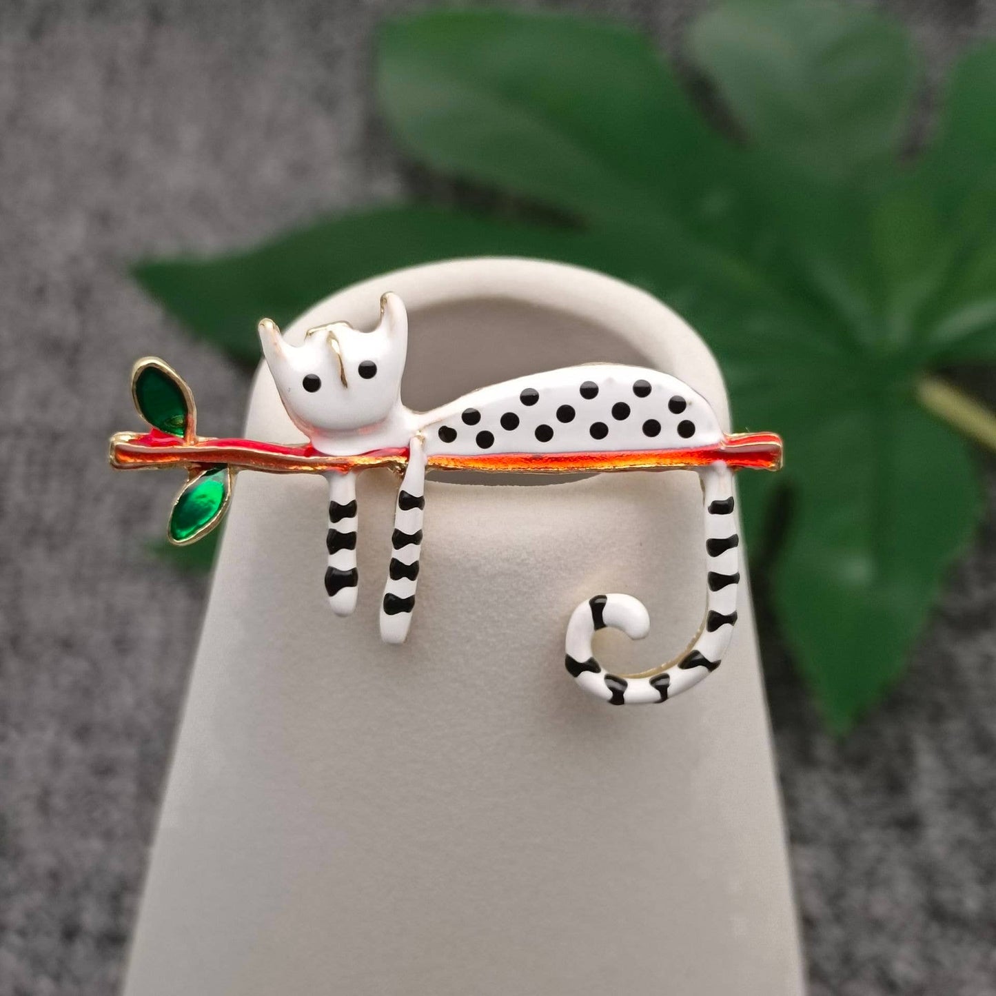 Abstract Enamel Spotted Cat Brooch