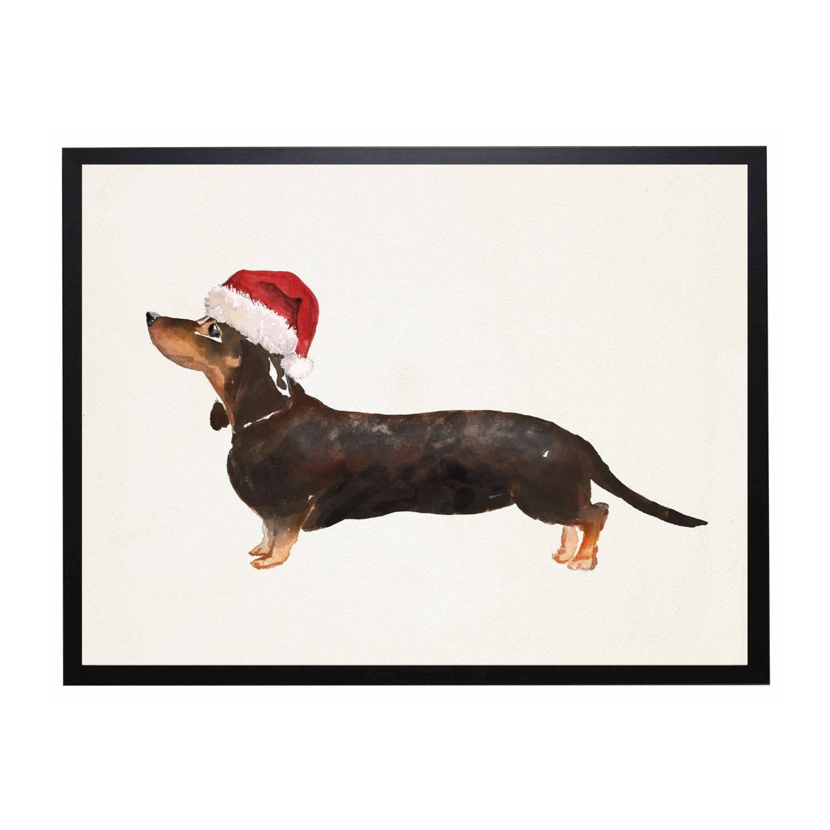 Watercolor Dachshund w/ Santa Hat