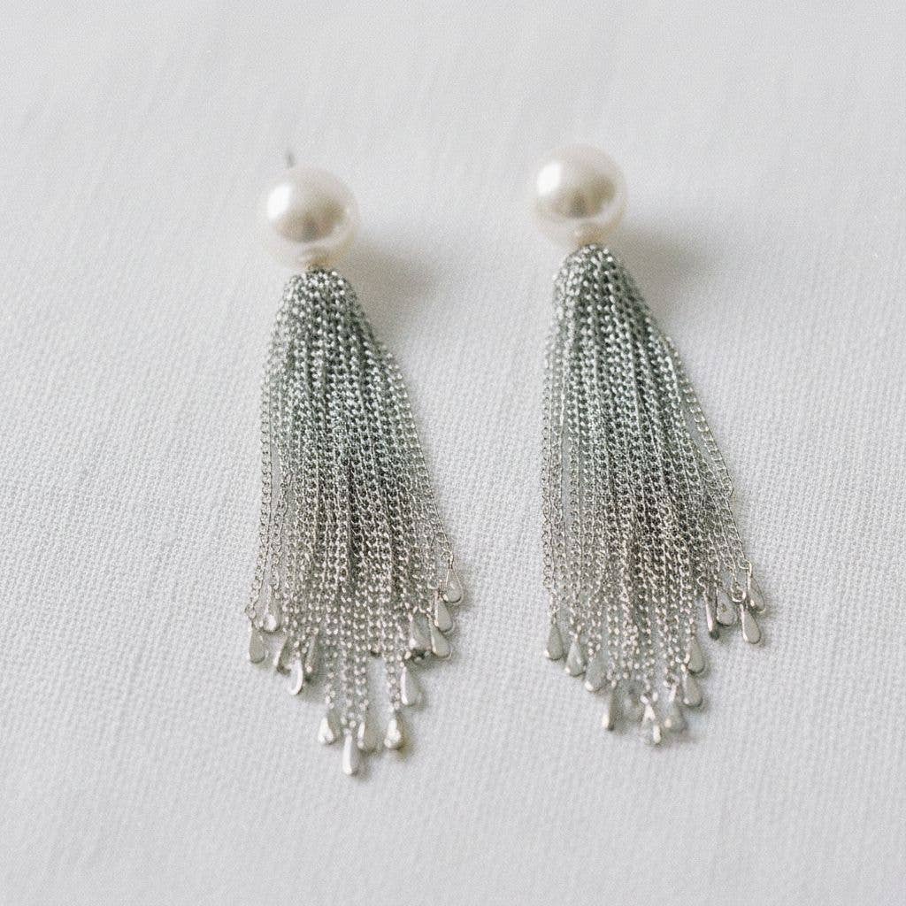 Vintage Inspired Pearl Tassel Dangle Earrings