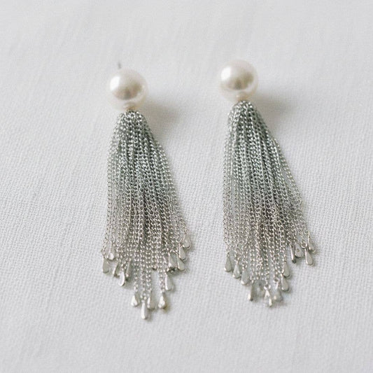 Vintage Inspired Pearl Tassel Dangle Earrings