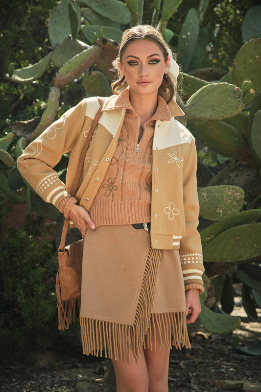 Embroidered Contrast Bomber Jacket