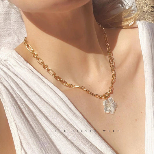 Plumeria Pearl Pendant Necklace