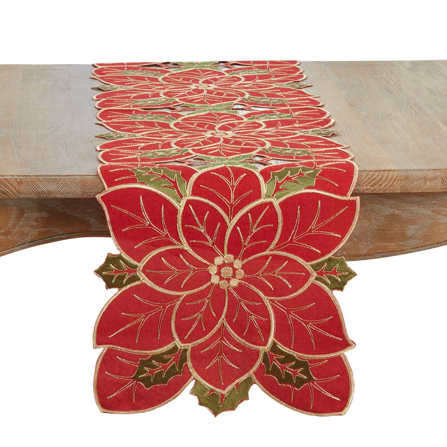 Embroidered Poinsettia Cutwork Bloom Runner