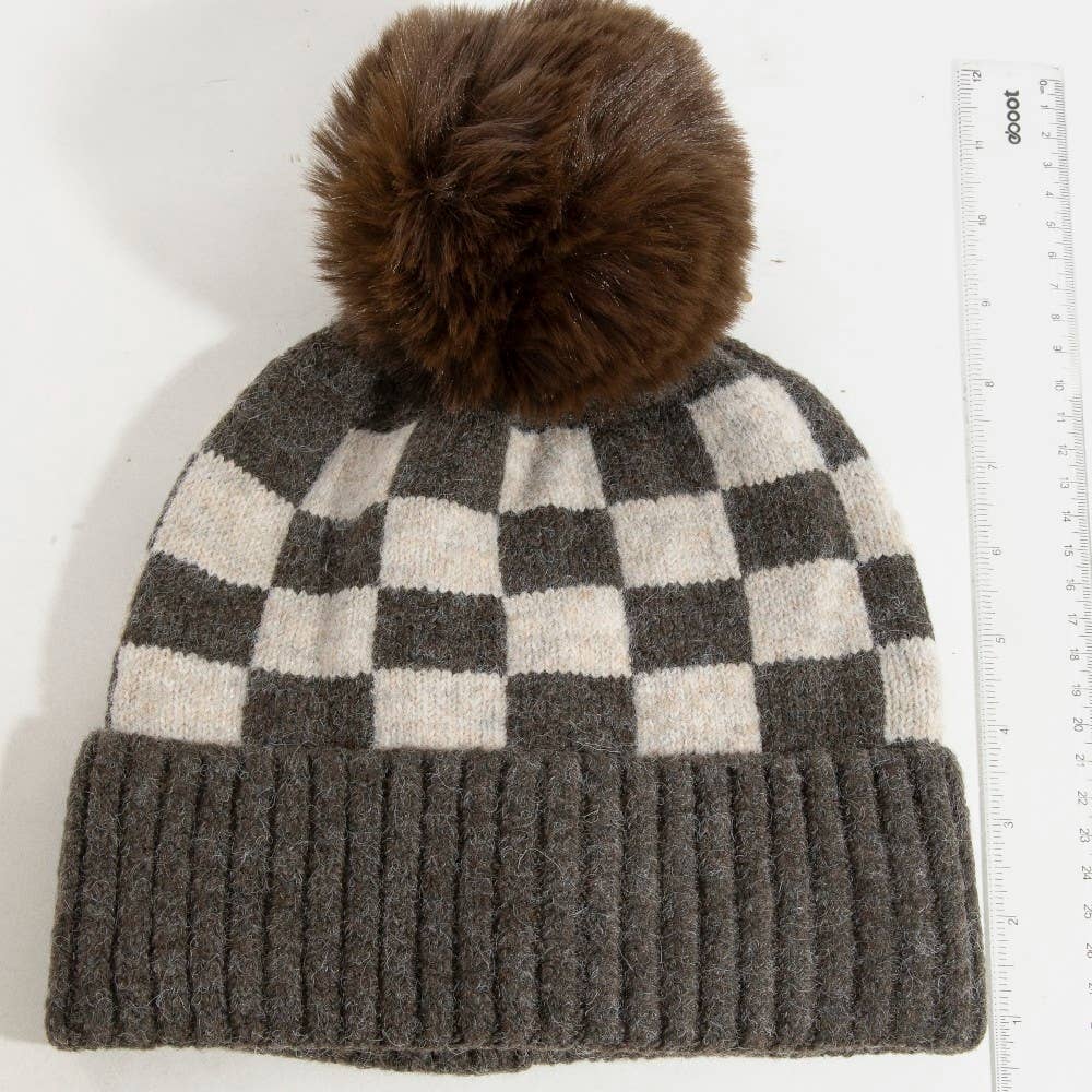 Checkered Pom Beanie