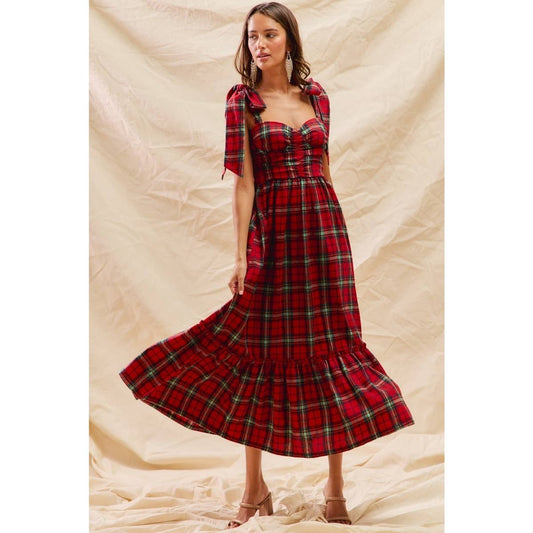 Christmas Check Plaid Woven Holiday Midi Dress