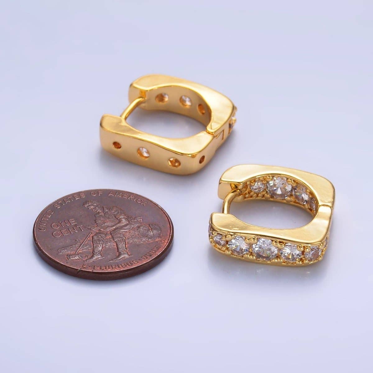 24K Gold Filled 16mm CZ Lined Square Huggie Earrings