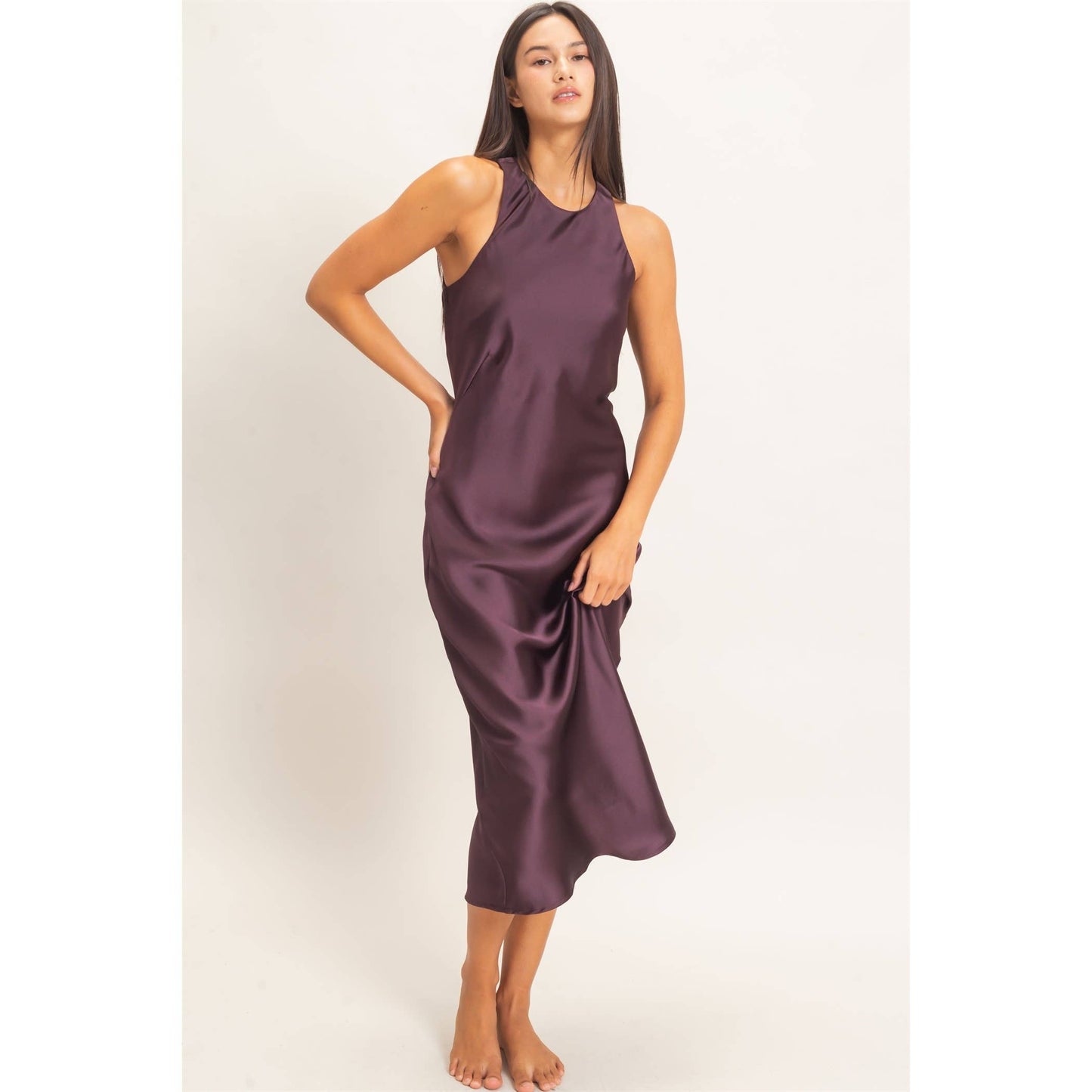 Sleeveless Satin Midi Dress