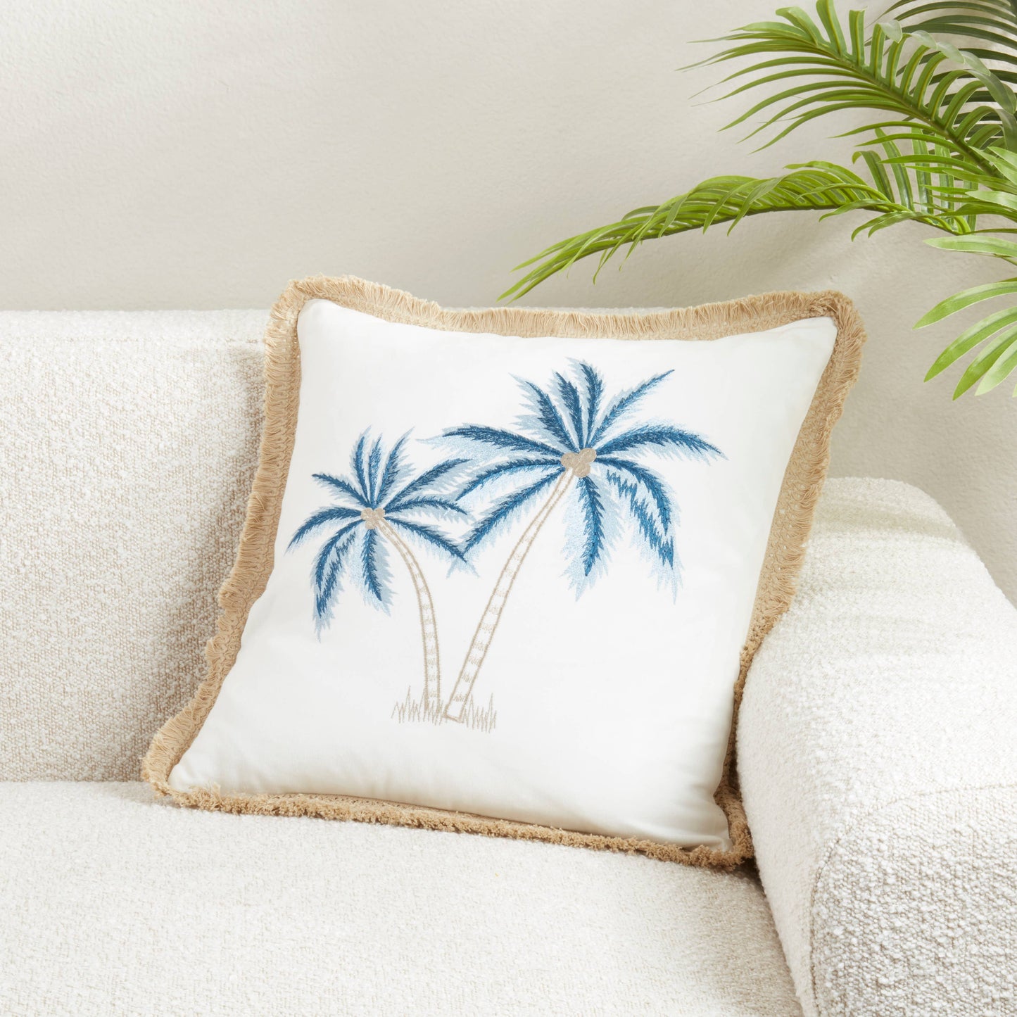 Coastal Embroidered Palm Tree Pillow