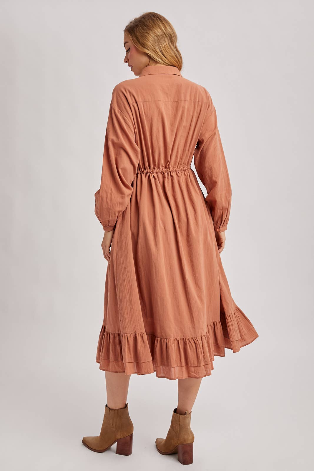 RUFFLED MIDI OPEN DUSTER OR SHIRT DRESS