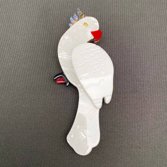 Acrylic White Parrot Brooch