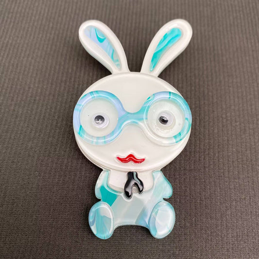 Rabbit with Glasses Acrylic Brooch