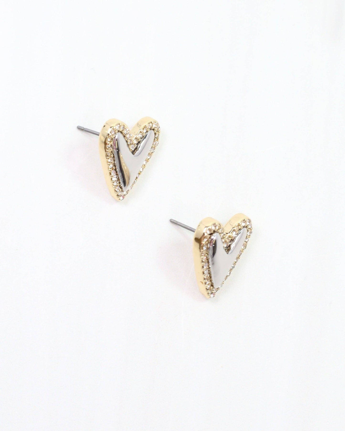 Whimsical Puff Heart and Crystal Stud Silver