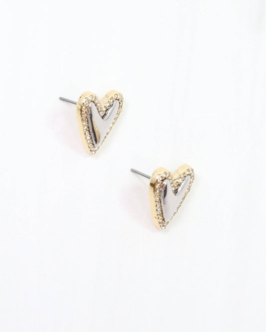 Whimsical Puff Heart and Crystal Stud Silver
