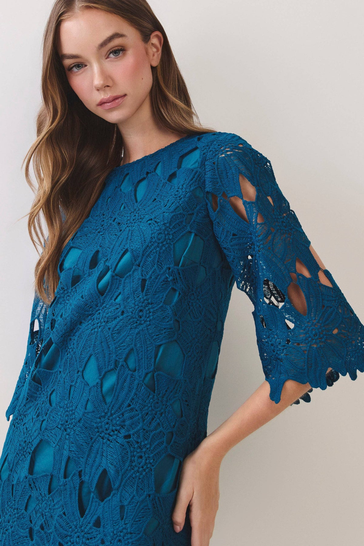 Crochet Lace Scalloped Hem Mini Dress