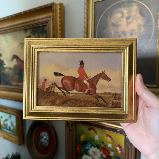 Vintage Style Equestrian Man riding a horse Art Print Framed