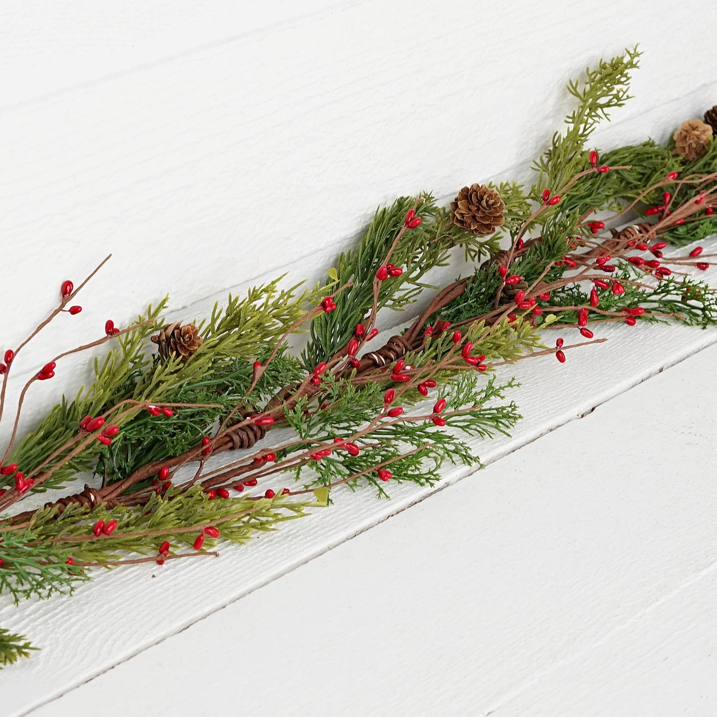 4ft Evergreen Pine with Red Pips Garland-