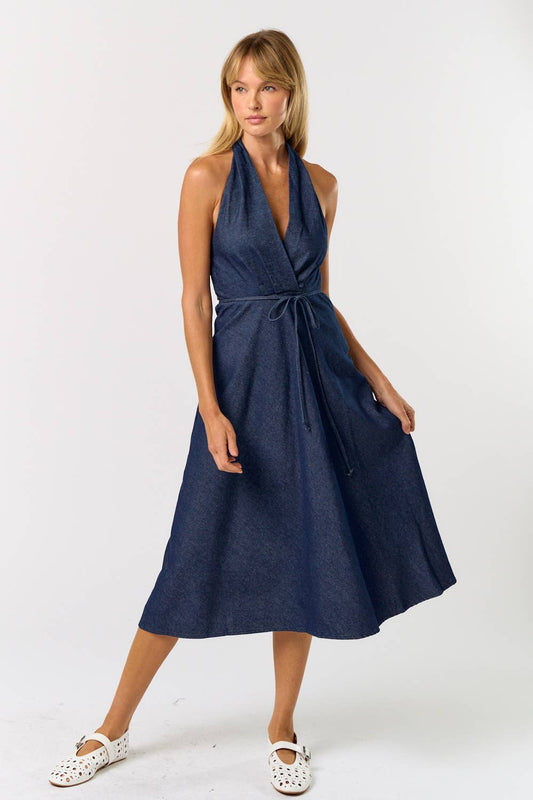 ILD5158 HALTER NECK DENIM MAXI DRESS