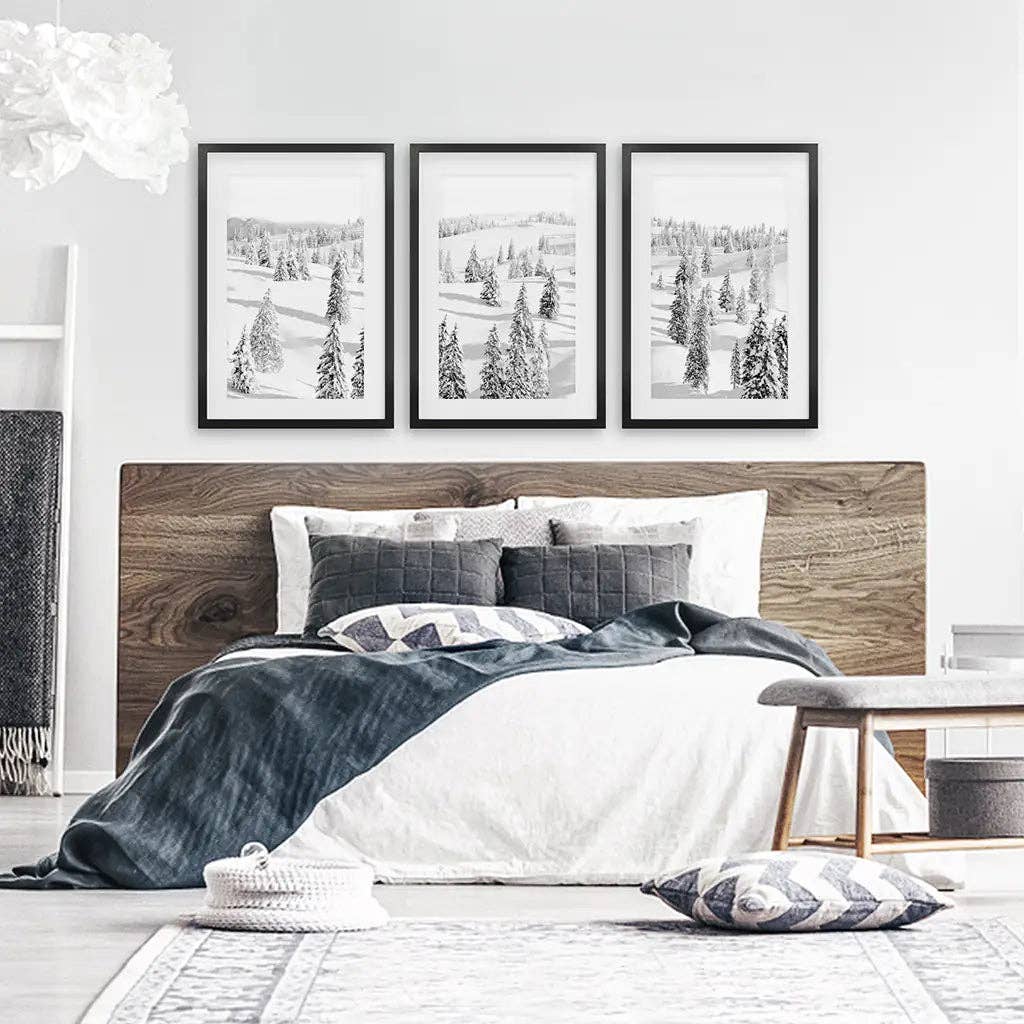 Black and White Nordic Winter Forest Wall Art Poster