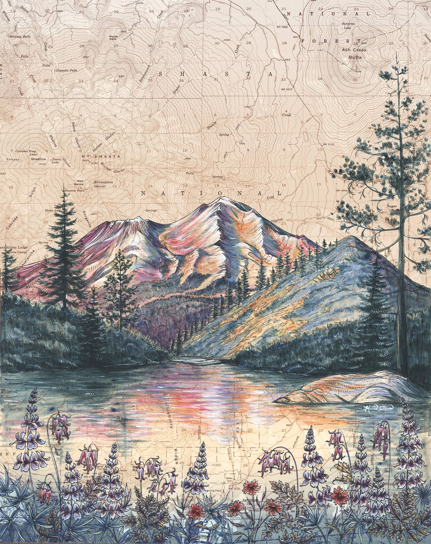 Mt Shasta Heart Lake Fine Art Matted Print