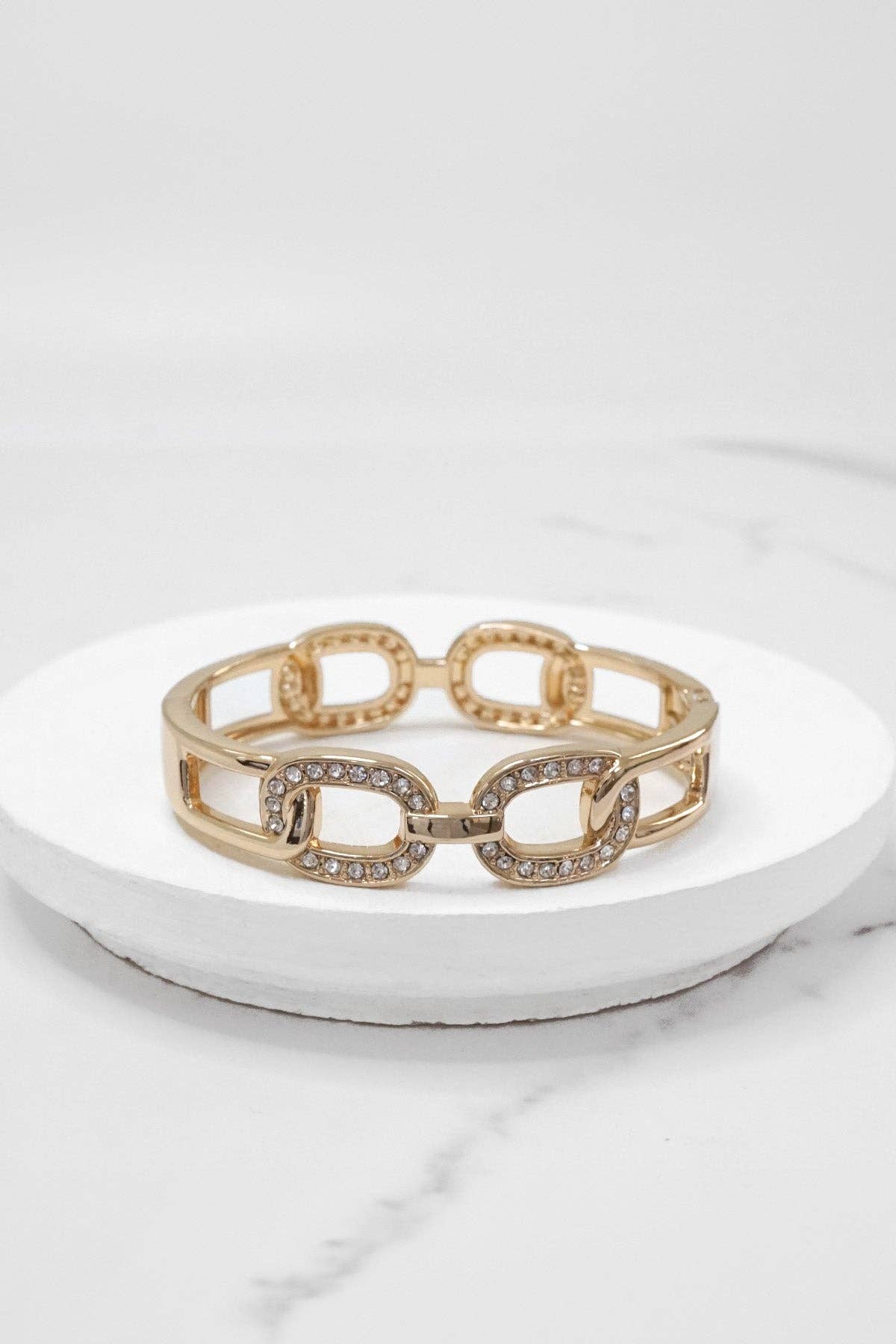 Sparkly Bangles hinge links Gold tone Crystals