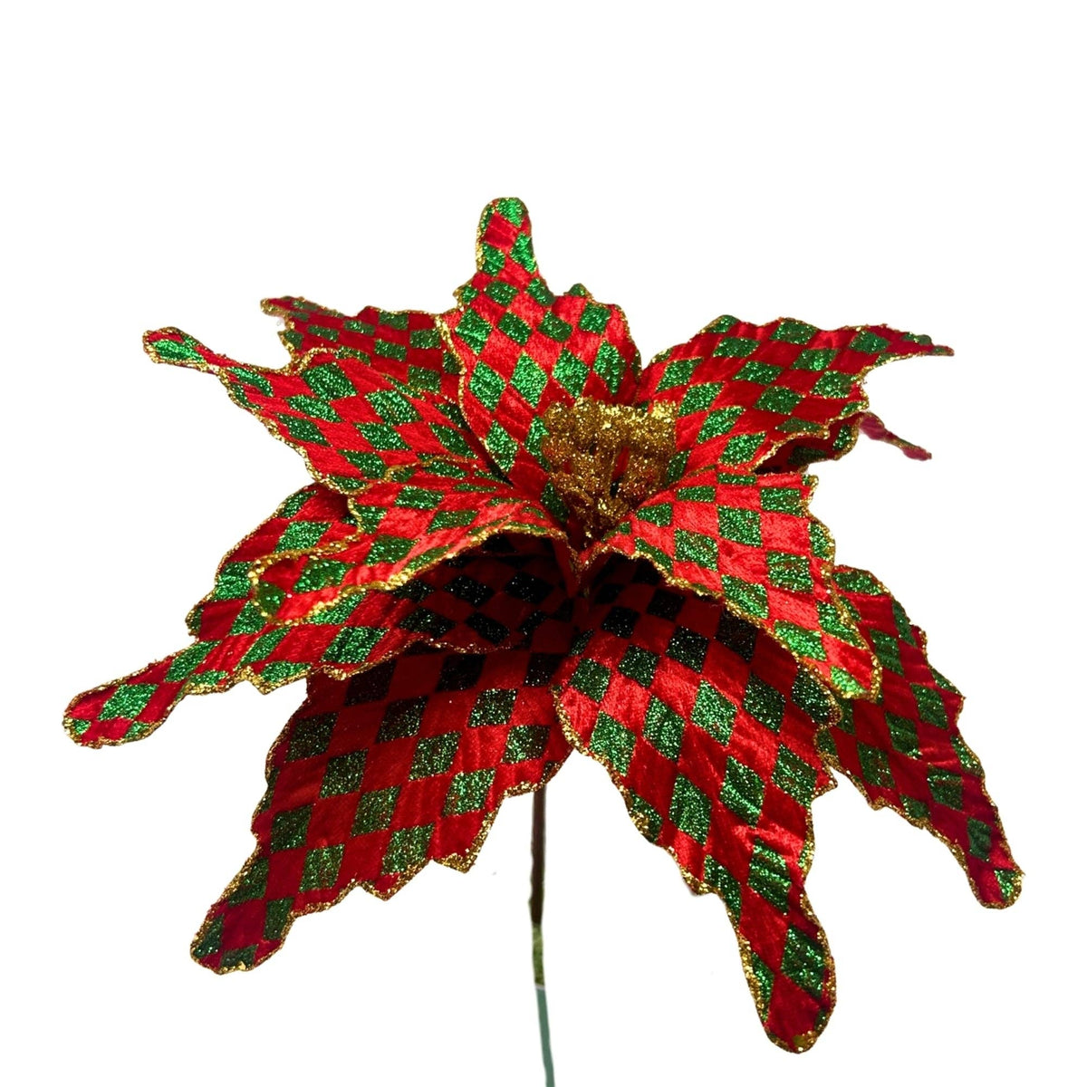 Harlequin Glitter Poinsettia Dia:10" - Red/Green
