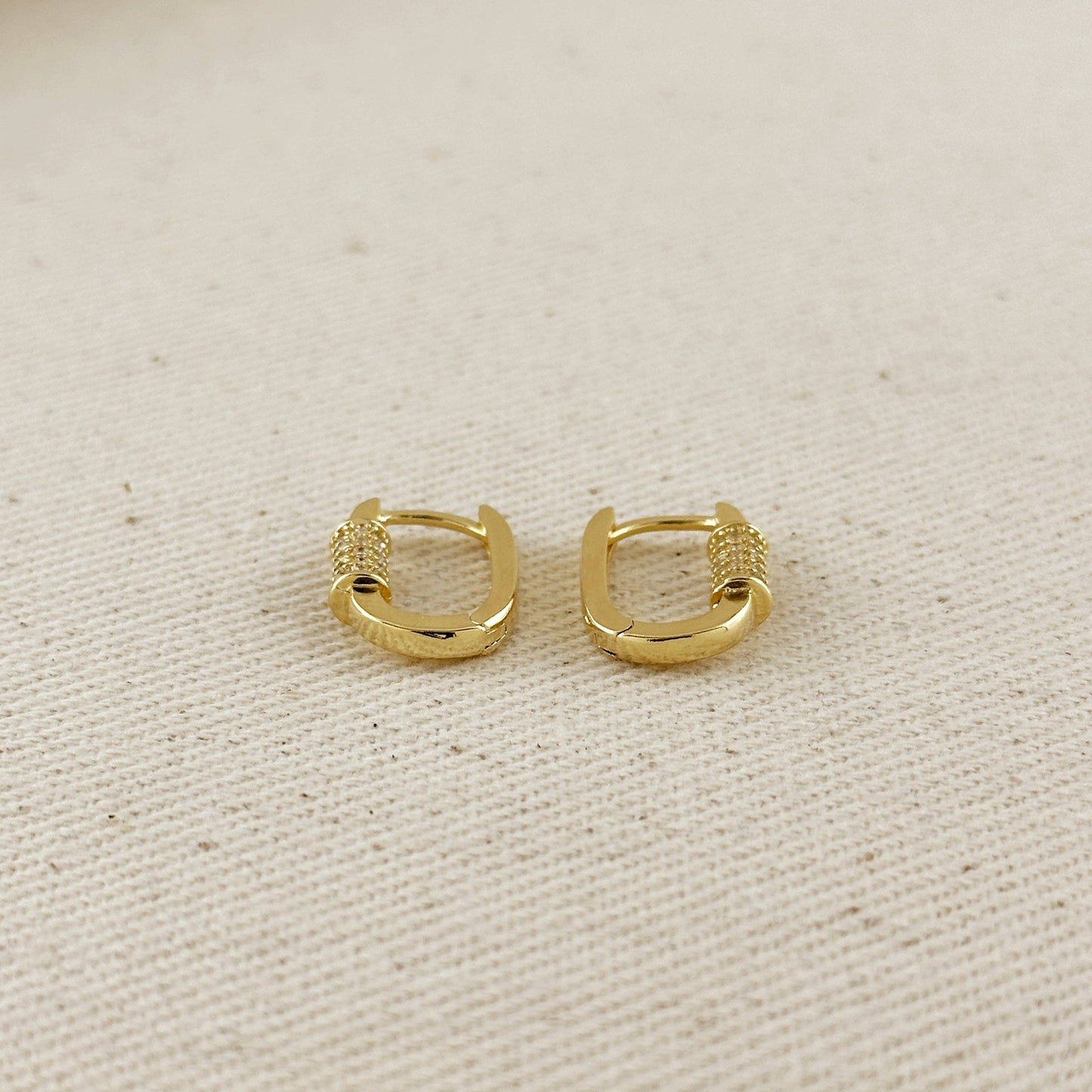 18k Gold Filled CZ Detail Carabiner Hoop Earrings