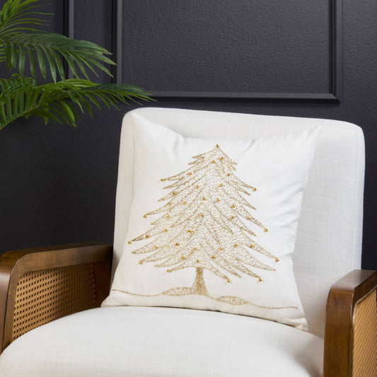 Beaded Xmas Tree Design Pillow - Down Filled