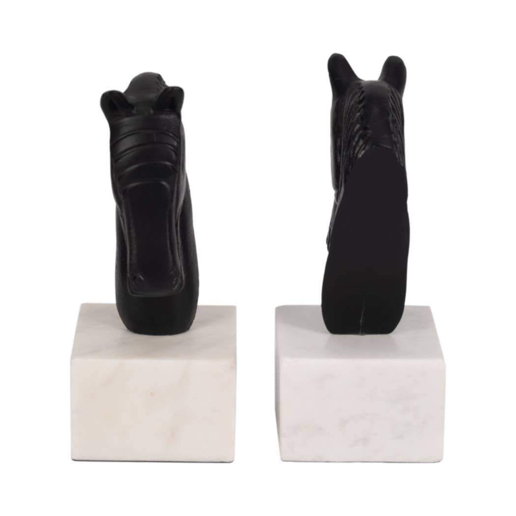 Bookends Set of 2 - White/Black Metal Horse Head, 7 in.