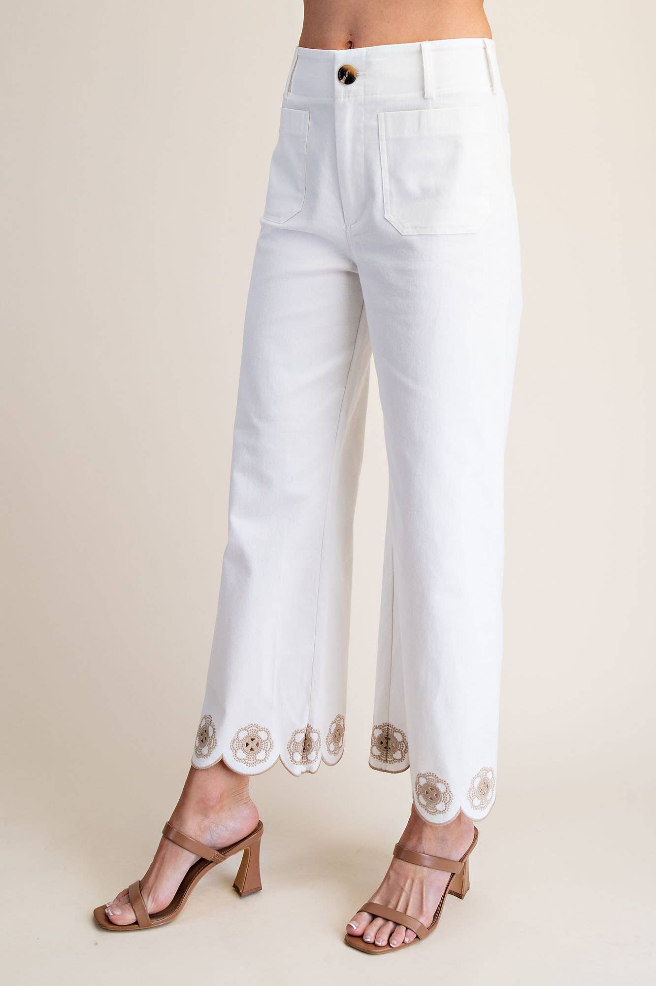 Embroidered Scallop Leg Pants