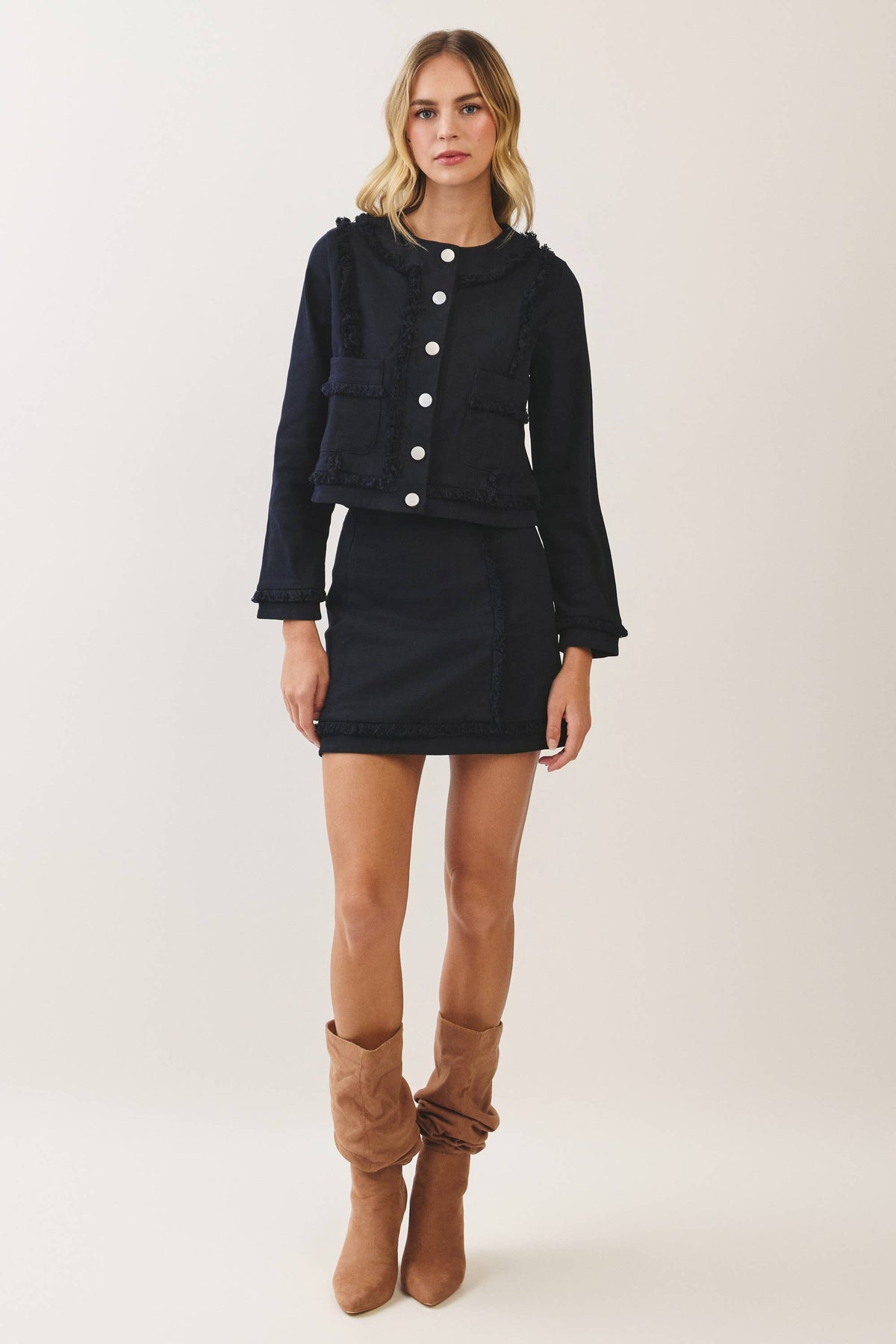 Fringe Trim Button Front Jacket