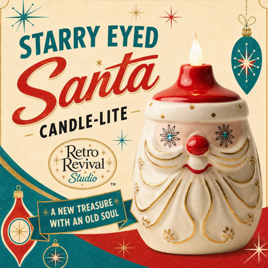 Starry Eyed Santa Candle-Lite | Mid Century Christmas Decor | Vintage Inspired Ceramic Holiday Figurine
