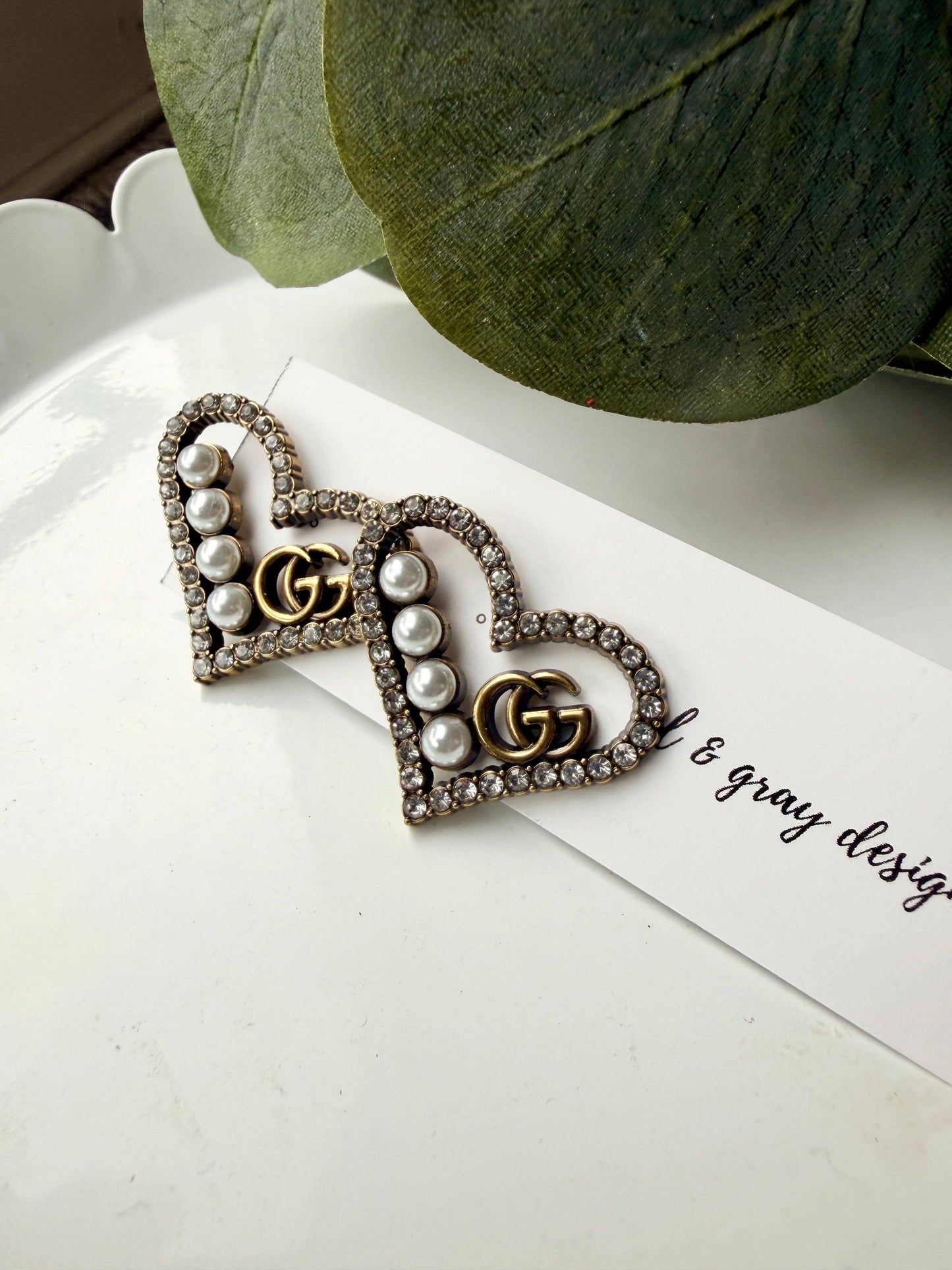 Upcycled Gucci Pearled Hearts Earrings