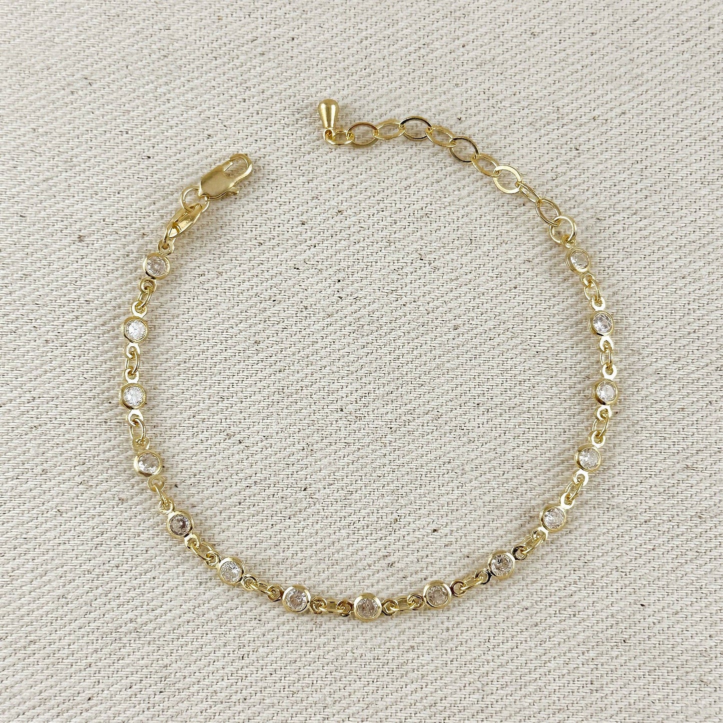 18k Gold Filled Round Bezel CZ Bracelet