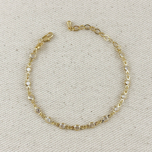 18k Gold Filled Round Bezel CZ Bracelet