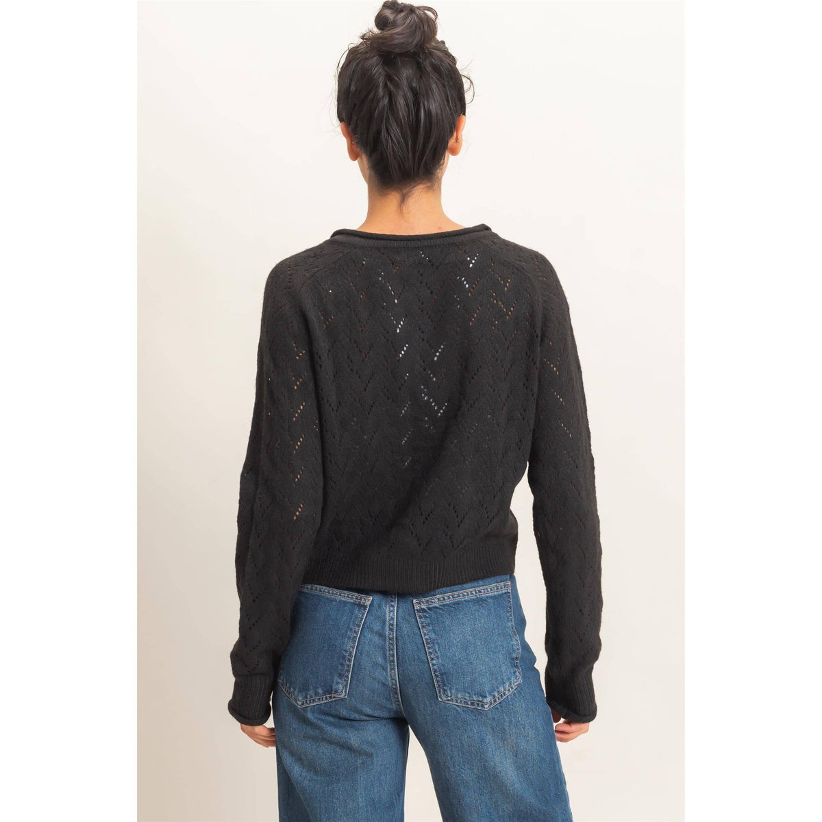 Pointelle Knit Button Front Cardigan