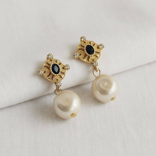 Vintage Inspired Freshwater Pearl Cubic Zirconia Dangle Earr
